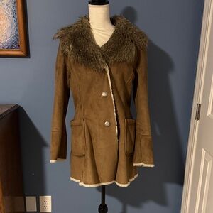 Guess Tan Teddy Jacket with Faux Fur Collar